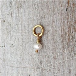 14 KT GOLD Small White Pearl Bead Charm - Luxe Design Jewellery