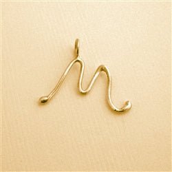 14K Gold Handmade Script Initial Pendant Letter M - Luxe Design Jewellery