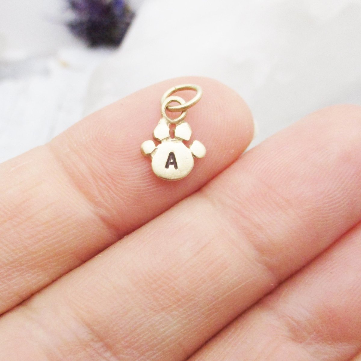 14k Gold Personalized Paw Initial Charm, Dog or Cat Paw - Luxe Design Jewellery