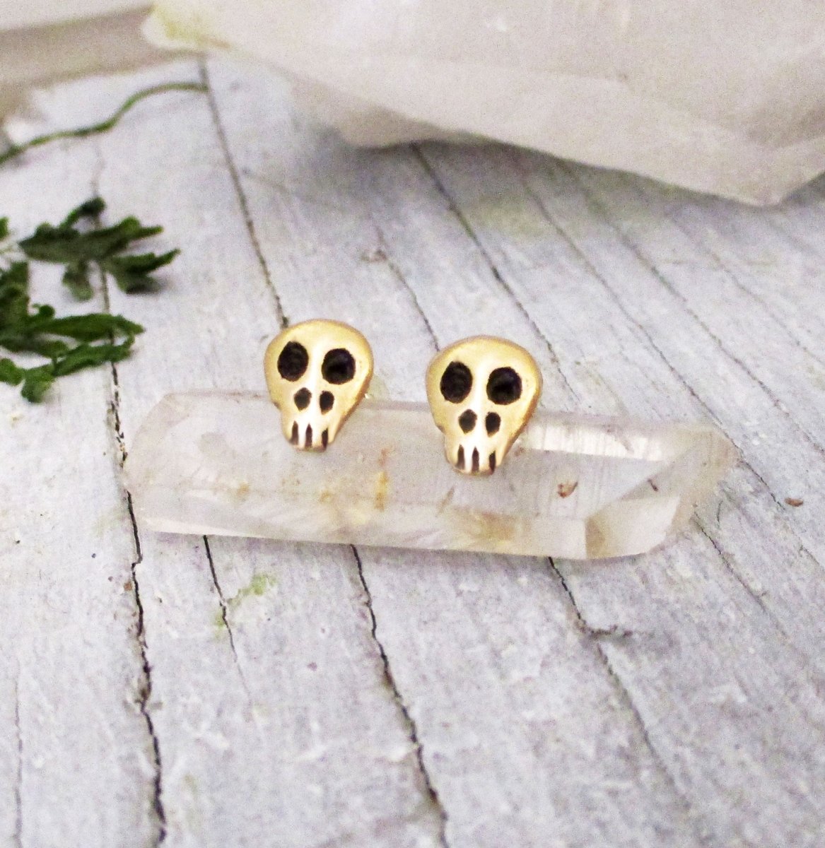 14K Gold Tiny Skull Post Earrings - Luxe Design Jewellery