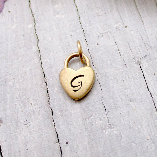14k Solid Gold Initial Padlock Heart Charm - Luxe Design Jewellery