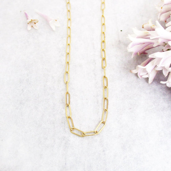 14k Solid Gold Paperclip Chain 2mm Necklace - Luxe Design Jewellery