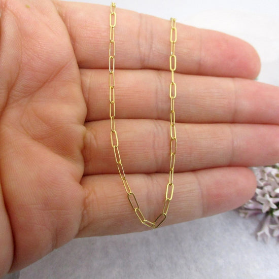14k Solid Gold Paperclip Chain 2mm Necklace - Luxe Design Jewellery