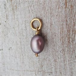 14K Yellow GOLD Large Grey Pearl Bead Charm - Luxe Design Jewellery