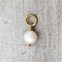 14K Yellow Gold Large White Pearl Bead Charm - Luxe Design Jewellery