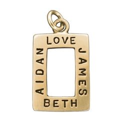 14K Yellow Gold Personalized Open Rectangle Charm - Large Font - Luxe Design Jewellery