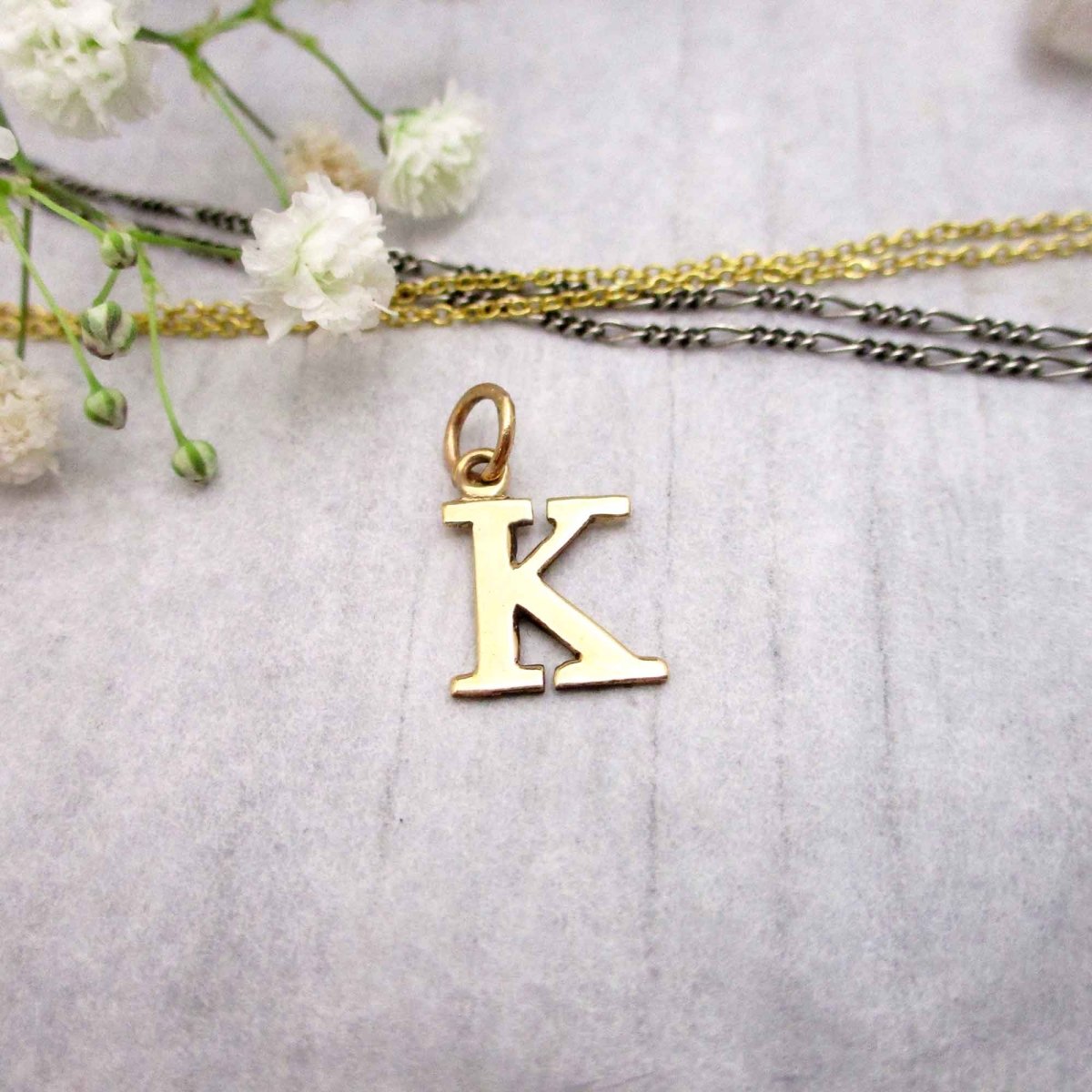 Capital Letter K Initial Charm in 14K Yellow, Rose or White Gold - Luxe Design Jewellery