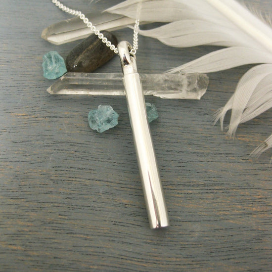 Cylinder Urn Pendant for Cremation Ashes Sterling Silver Shiny Finish - Luxe Design Jewellery