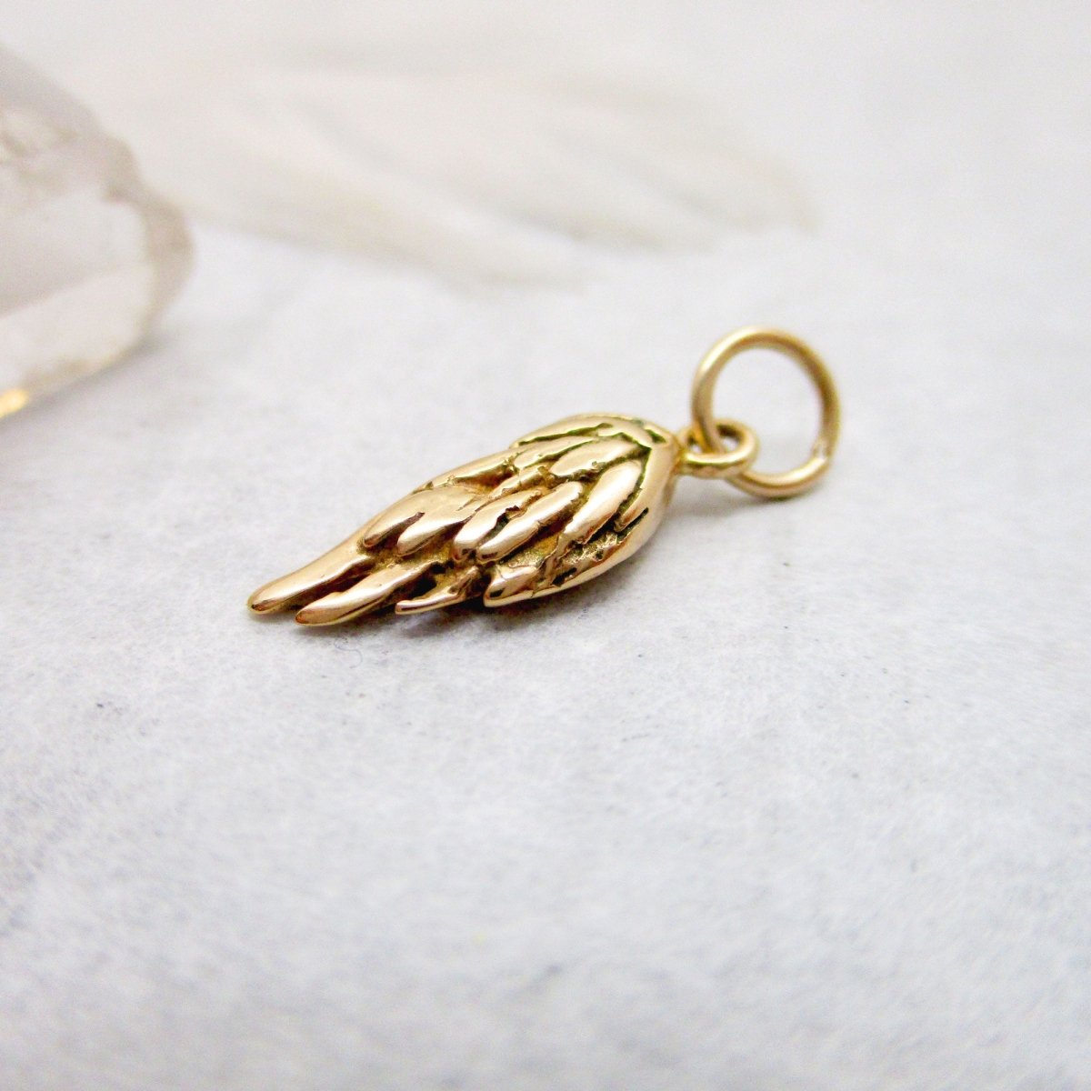 Feathered Angel Wing and Personalized Paw Necklace in Solid 14 Karat Yellow Gold - Luxe Design Jewellery