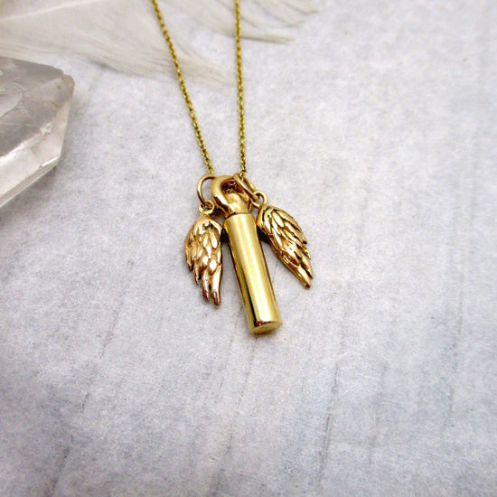 Feathered Angel Wing Charm in Solid 14 Karat Yellow Gold, Guidance and Protection Charm - Luxe Design Jewellery