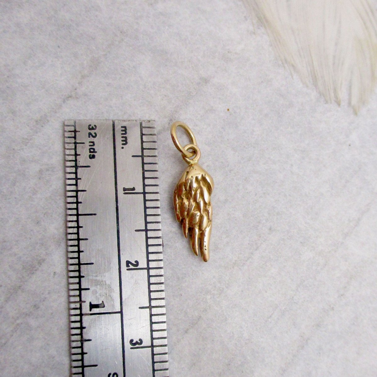 Feathered Angel Wing Charm in Solid 14 Karat Yellow Gold, Guidance and Protection Charm - Luxe Design Jewellery