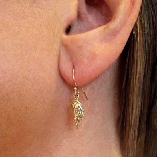 Feathered Angel Wing Earrings in Solid 14 Karat Yellow Gold, Guidance and Protection - Luxe Design Jewellery