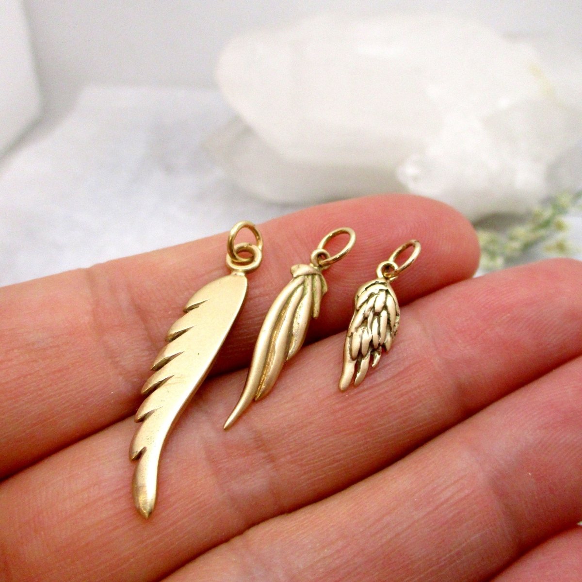 Feathered Angel Wing Earrings in Solid 14 Karat Yellow Gold, Guidance and Protection - Luxe Design Jewellery