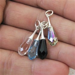 Genuine Onyx Crystal Briolette Sterling Silver Charm - Luxe Design Jewellery