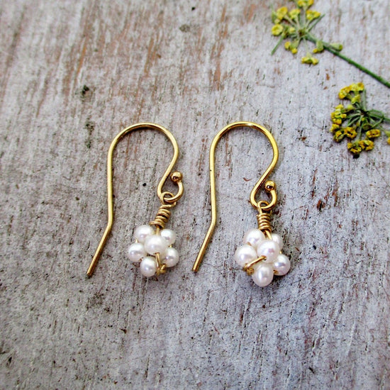 Genuine Pearl Flower Earrings in Gold Filled or Sterling Silver - Luxe Design Jewellery