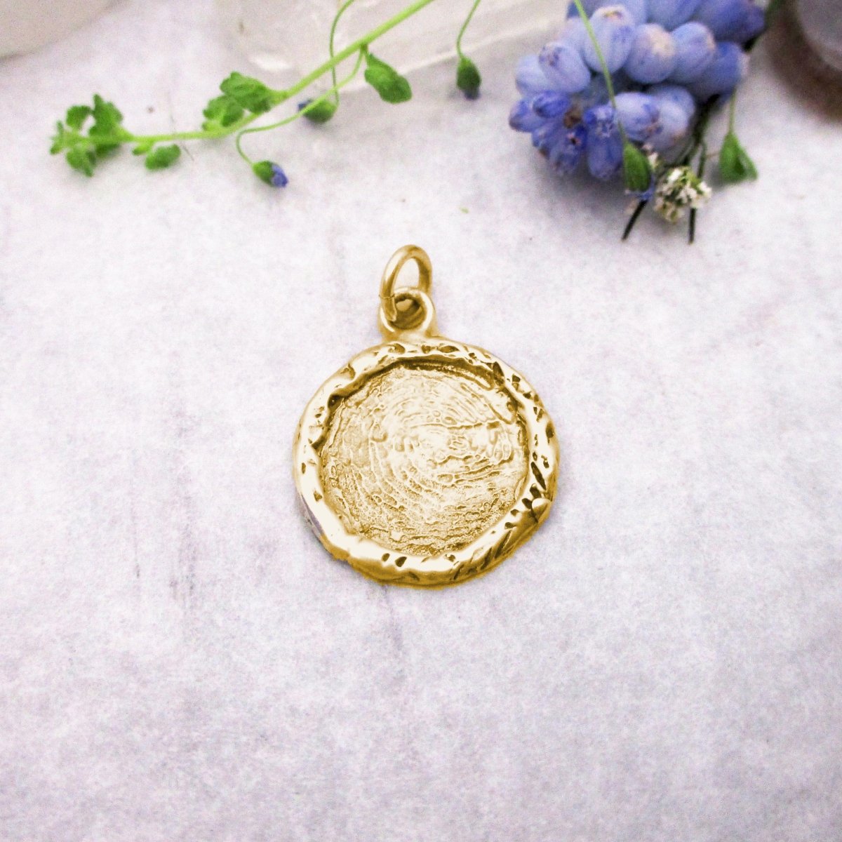 Gold Circle Fingerprint Framed Edge Pendant from Digital Image - Luxe Design Jewellery