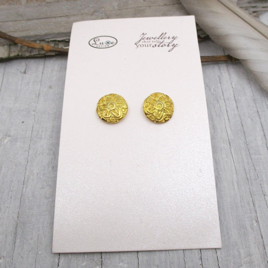 Gold Dipped Flower Mandala Amulet Post Earrings - Luxe Design Jewellery