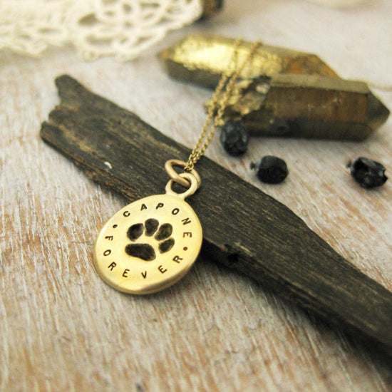 Gold Dog or Cat Paw Print Charm Personalized, Pet Loss, Memorial Dog Cat Paw Pendant, - Luxe Design Jewellery