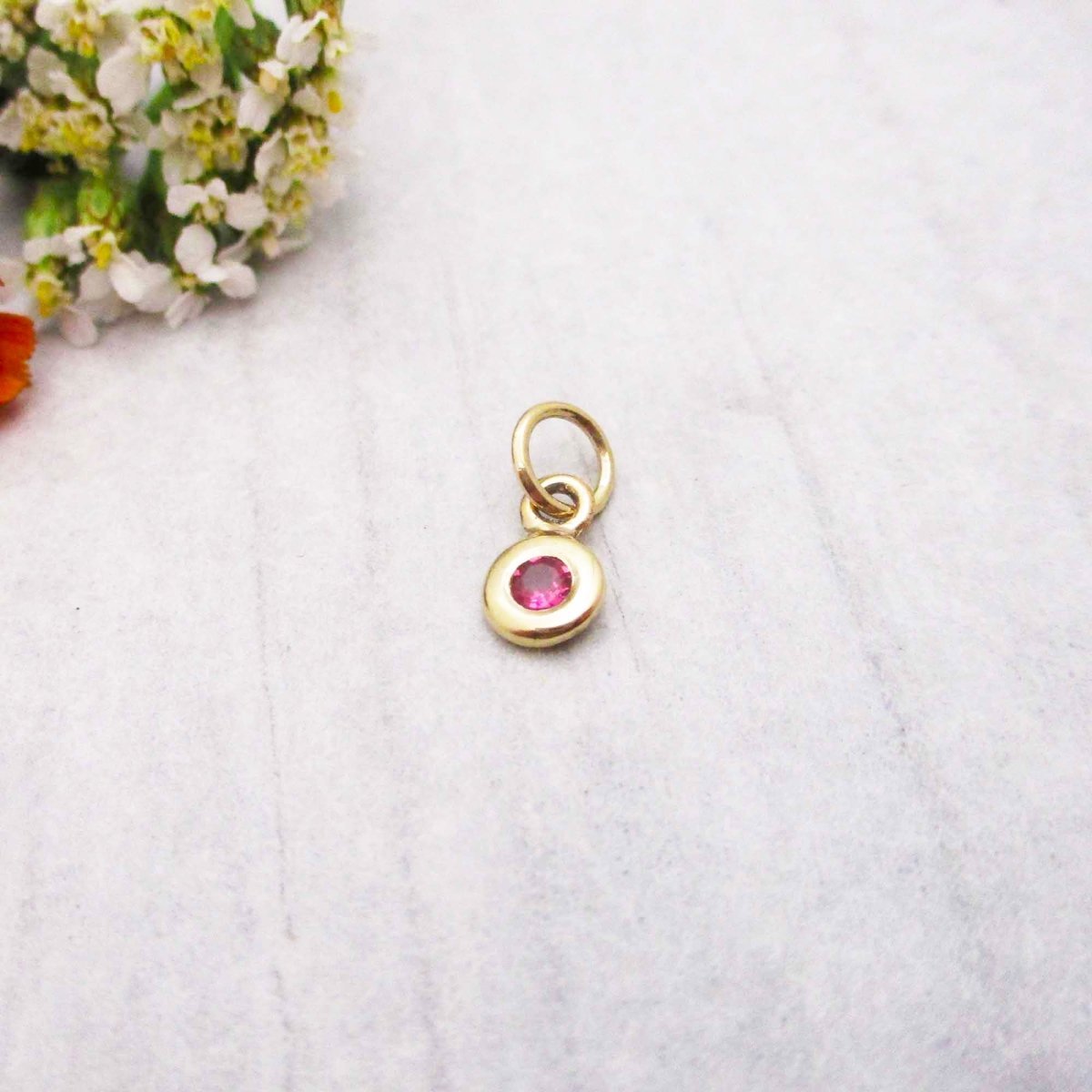 Gold October Birthstone Charm in Genuine Pink Tourmaline - Luxe Design Jewellery