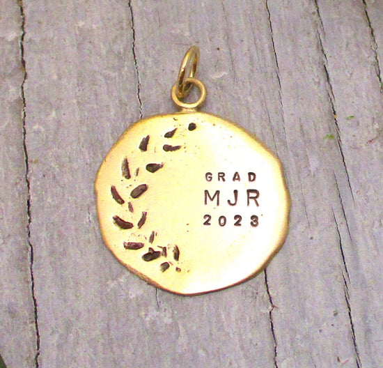 Gold Personalized Engraved Ivy Charm for Graduation or Memorial - Luxe Design Jewellery