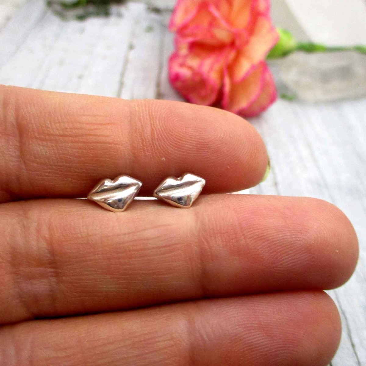 Kissy Lips Post Earrings in Solid Sterling Silver - Luxe Design Jewellery