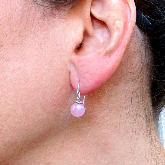 MAID Pink Jade Sterling Silver Hook Earrings - Luxe Design Jewellery