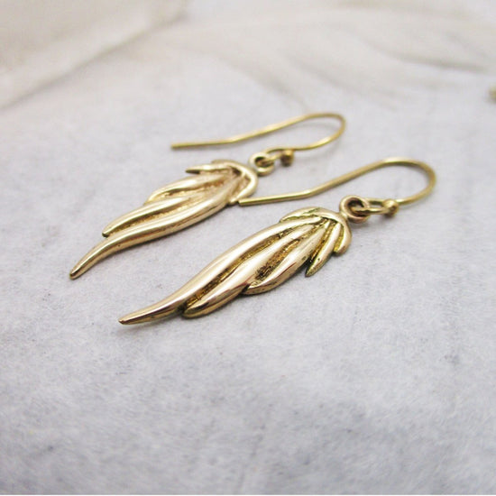 Modern Angel Wing Earrings in Solid 14 Karat Yellow Gold, Guidance and Protection - Luxe Design Jewellery