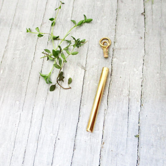 Narrow Solid 14K Gold Cylinder Urn Pendant for Cremation Ashes, Holds a Small Pinch of Ashes - Luxe Design Jewellery