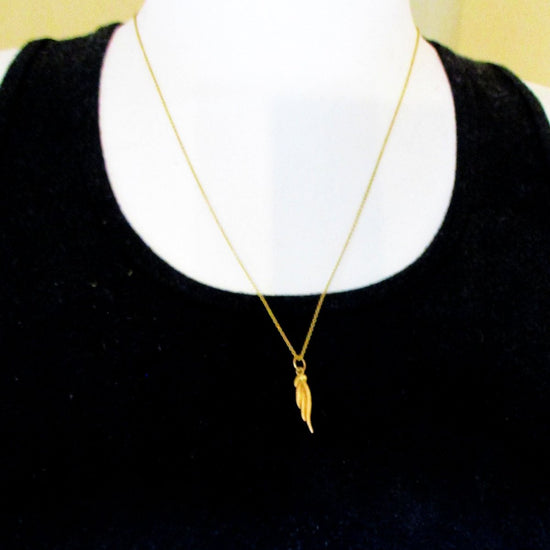 Personalized Dog Bone and Modern Angel Wing Necklace in Solid 14 Karat Yellow Gold - Luxe Design Jewellery