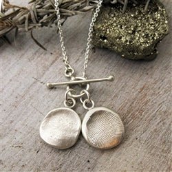 Silver Finger Prints or Thumb Prints Toggle Necklace - Luxe Design Jewellery