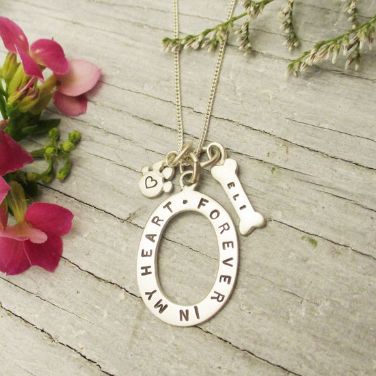 Silver Personalized FOREVER IN MY HEART Dog Memorial Necklace - Luxe Design Jewellery
