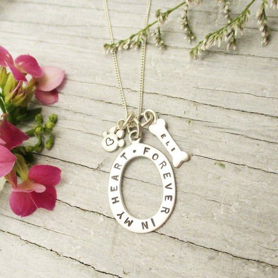 Silver Personalized FOREVER IN MY HEART Dog Memorial Necklace - Luxe Design Jewellery