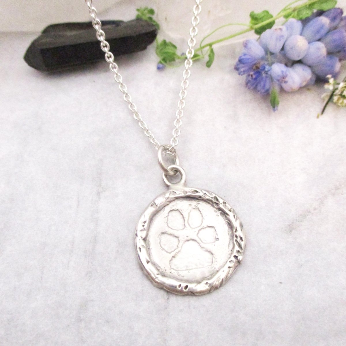 Small Framed Dog or Cat Paw Circle Pendant - Luxe Design Jewellery