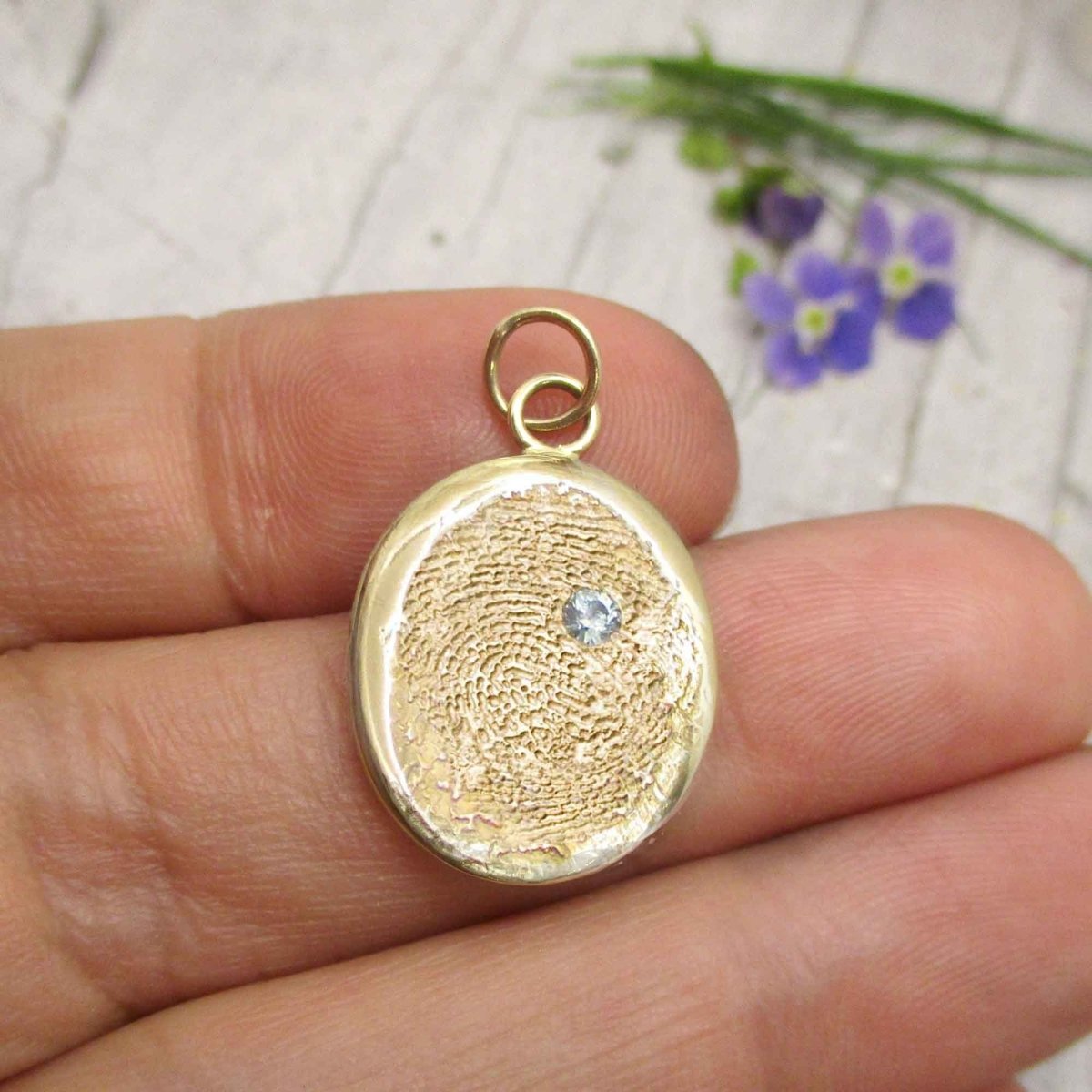 Solid Gold Organic Style Fingerprint from Digital image, Choose a birthstone or diamond. - Luxe Design Jewellery