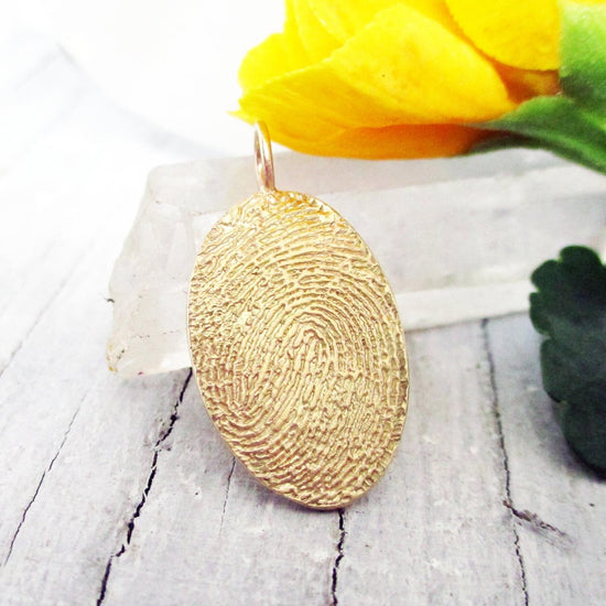 Solid Gold Oval Fingerprint Pendant from Flat Ink Print - Luxe Design Jewellery