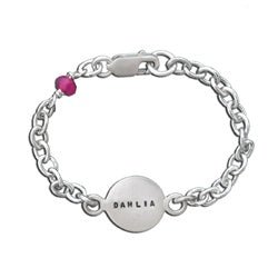 Sterling Baby's Disc Name Bracelet with Gem Bead - Luxe Design Jewellery