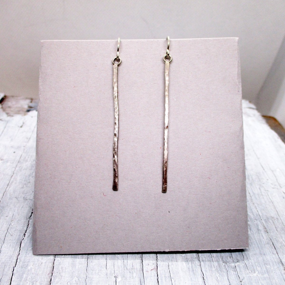 Sterling Hammered Line Hook Earrings - Luxe Design Jewellery
