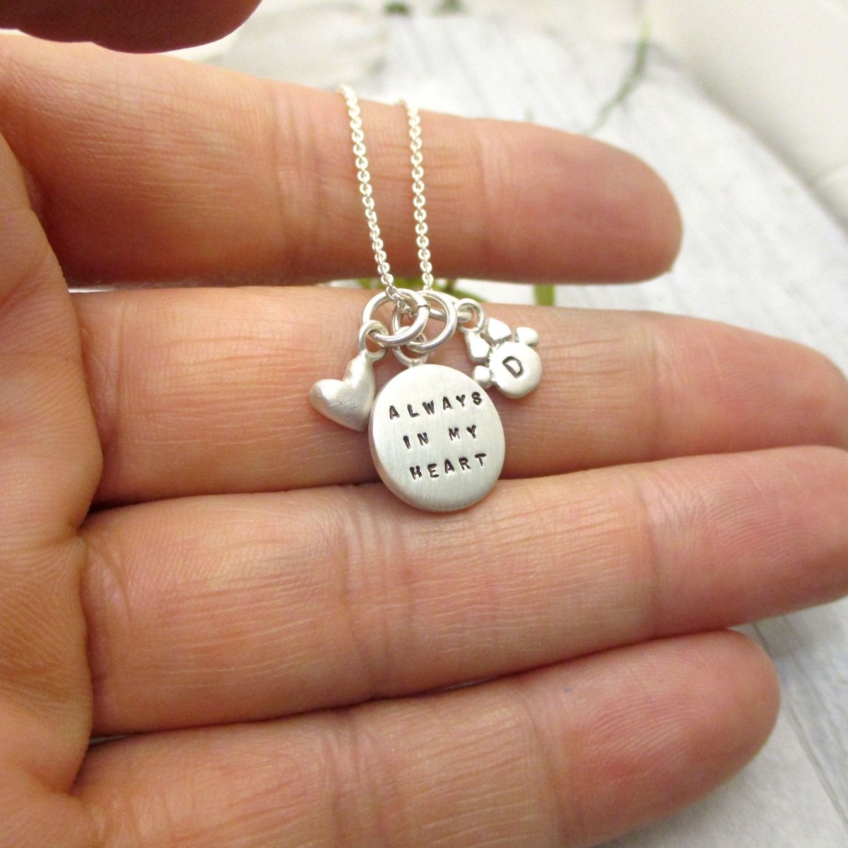 Sterling Silver ALWAYS IN MY HEART Pet Memorial Necklace - Luxe Design Jewellery