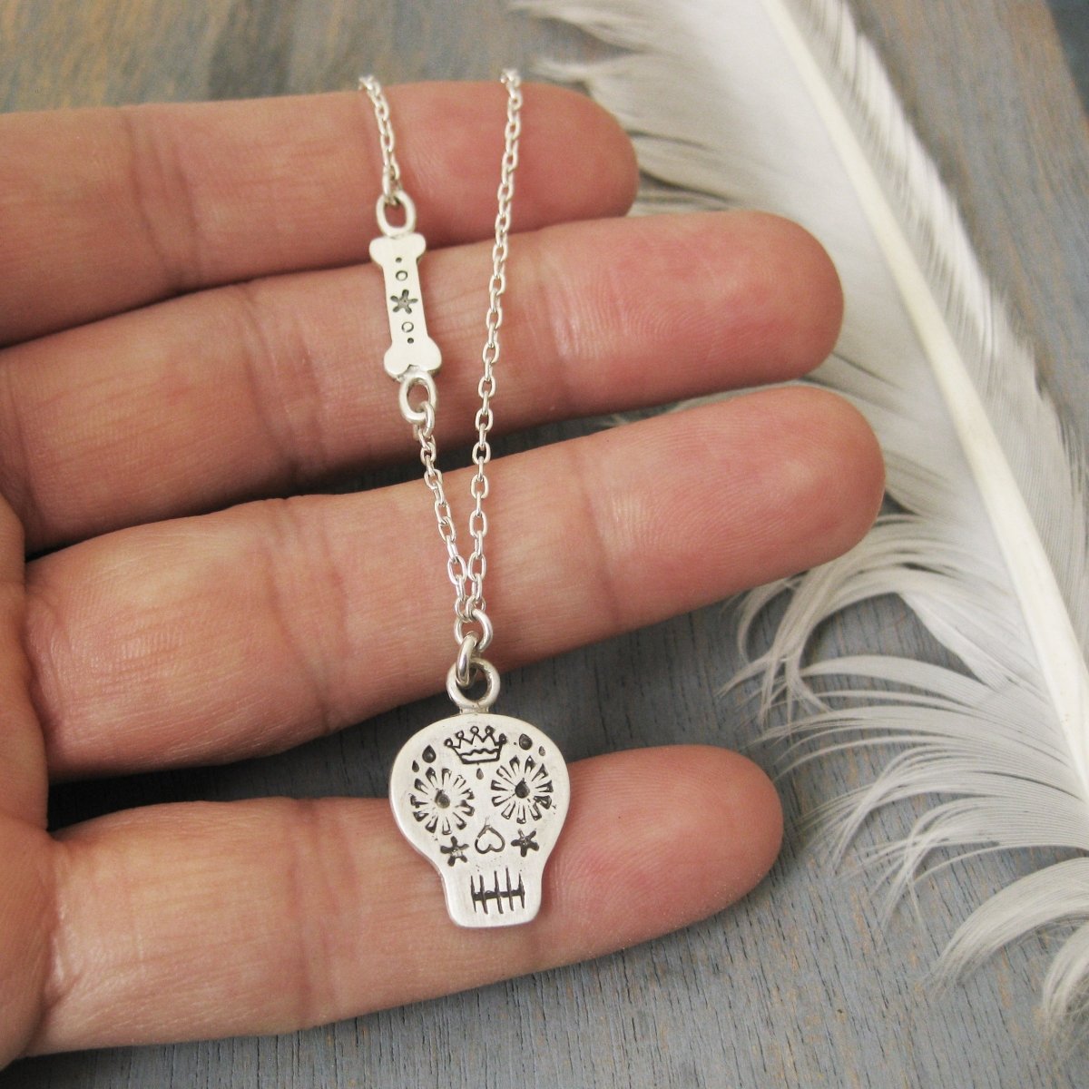 Sterling Silver Day of the Dead Sugar Skull Necklace - Luxe Design Jewellery