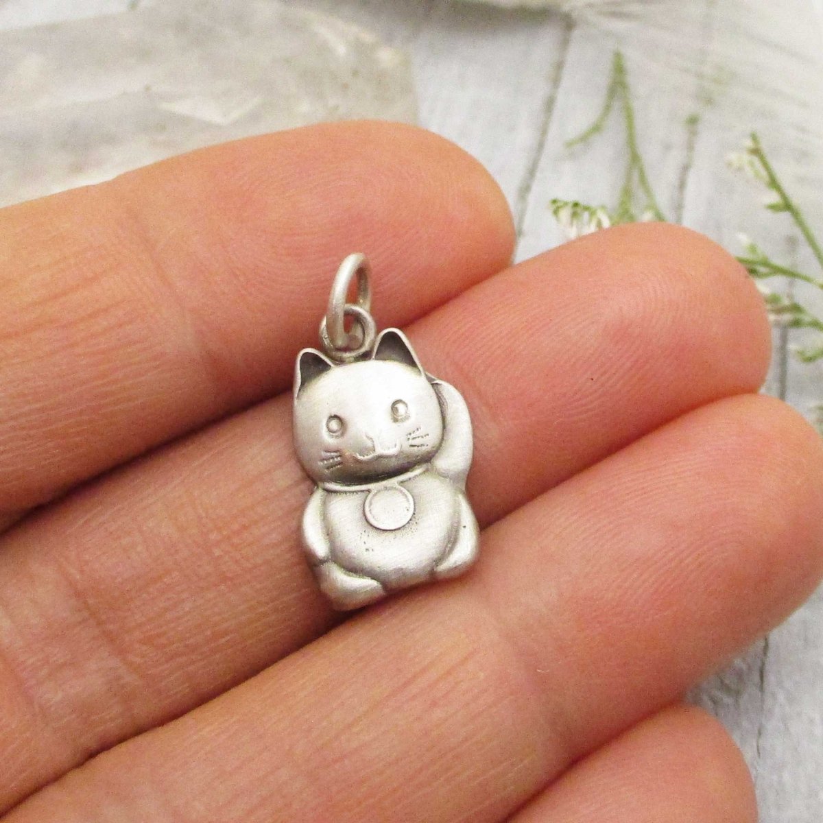 Sterling Silver Lucky Cat Charm - Luxe Design Jewellery