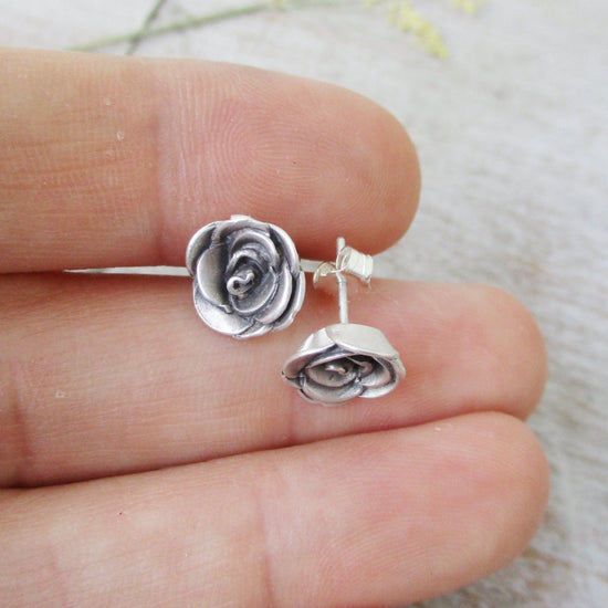 Sterling Silver Rose Charm Post Earrings - Luxe Design Jewellery