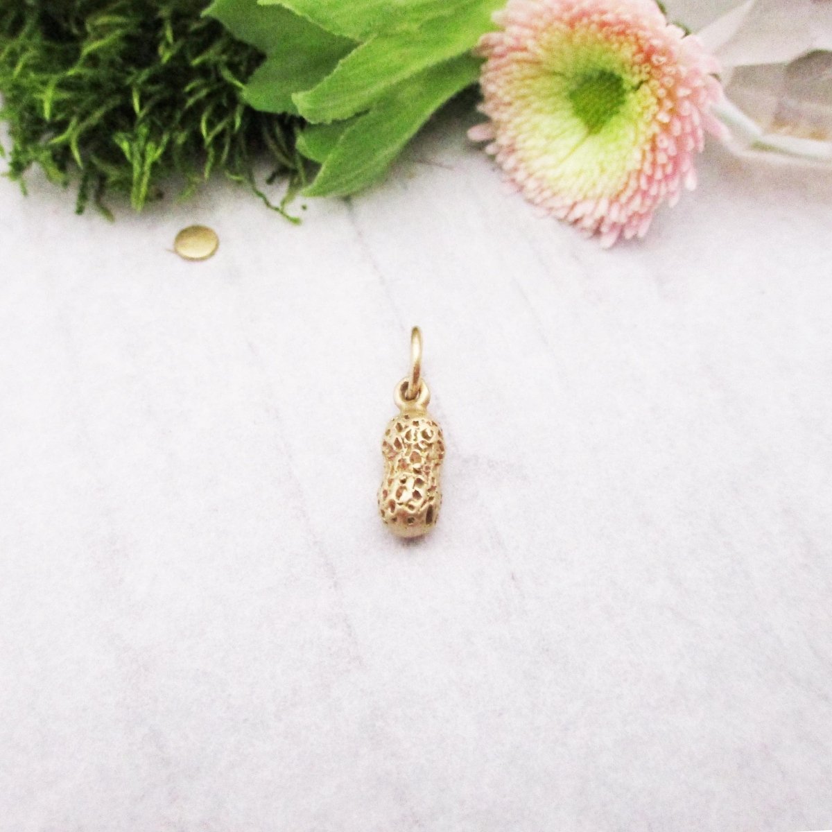 Tiny Little Peanut Charm in solid 14 Karat Gold - Luxe Design Jewellery