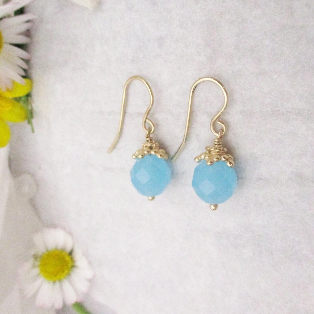 Turquoise Quartz Star Crowned Hook Earrings Choose Solid 14k Gold Or Silver - Luxe Design Jewellery