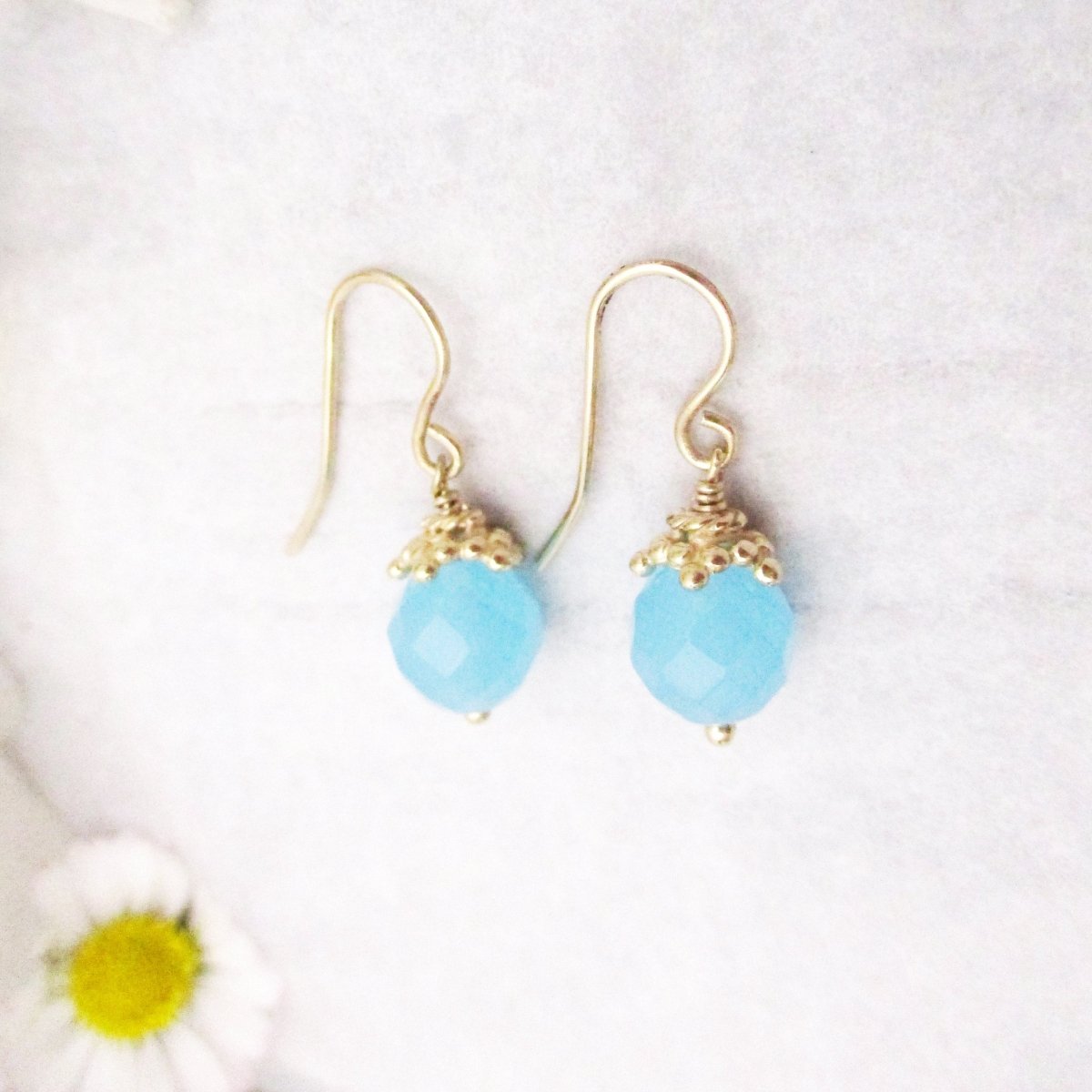 Turquoise Quartz Star Crowned Hook Earrings Choose Solid 14k Gold Or Silver - Luxe Design Jewellery