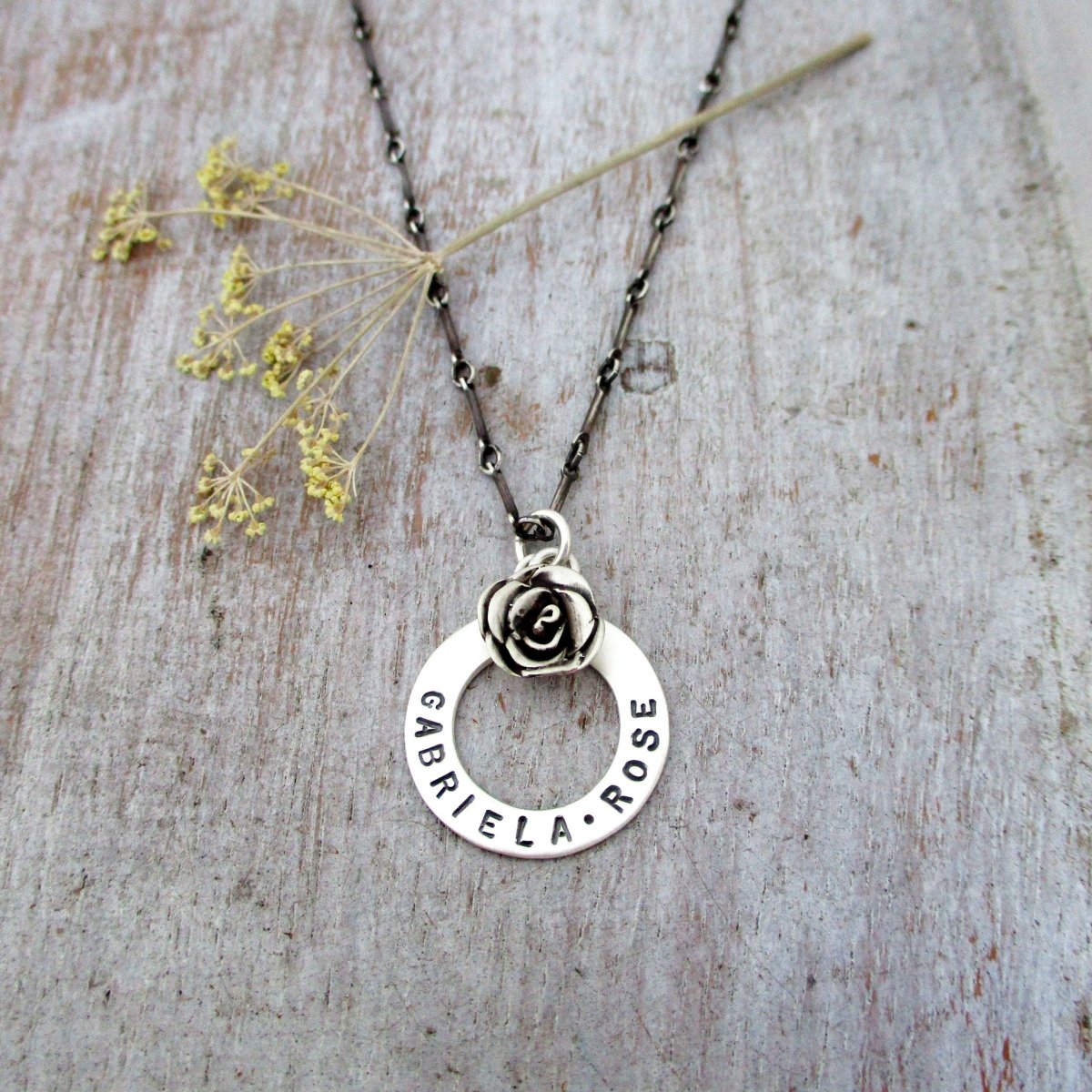 Vintage Rose and Name Necklace in Silver - Luxe Design Jewellery