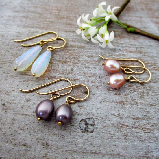 Warm Pink Pearl Earrings in Gold Filled or Sterling Silver - Luxe Design Jewellery
