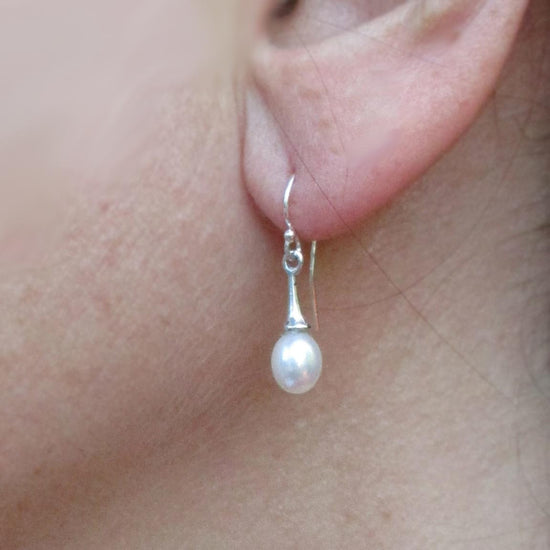White Freshwater Teardrop Pearl Hook Earrings - Luxe Design Jewellery
