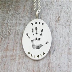 Your Child's Hand Prints or Foot Prints Oval Necklace - Luxe Design Jewellery