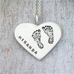 Your Child's Hand Prints or Foot Prints Silver Heart Necklace - Luxe Design Jewellery
