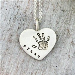 Your Child's Hand Prints or Foot Prints Small Heart Necklace - Luxe Design Jewellery